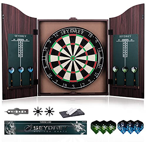Seydrey Dartscheibe Kork Dartscheibe mit Pfeilen Offizielles | Steeldartscheibe Dartscheibe Steeldart Dartscheibe Set 6 Dartpfeile Metallspitze,12 Flights,Rotierender Nummernrin