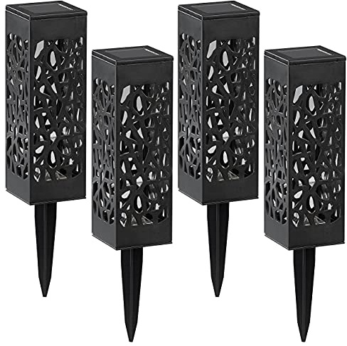 Lunartec Solarleuchten Garten: 4er-Set Solar-LED-Laternen, Effekt-Muster, Lichtsensor, warmweiß, IP44 (Erdspieß Solarlaterne, Solarlampen Set, Lampe)
