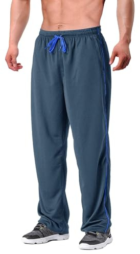 EKLENTSON Men's Tracksuit Bottoms Mesh Jogging Sweat Pants with Zipper Pockets Open Bottom Athletic Pants Loose Fit