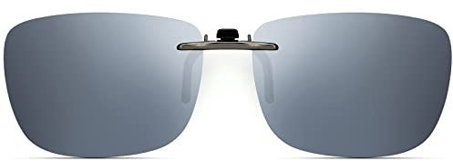 CAXMAN Polarized Clip On Sunglasses for Prescription Glasses Men & Women w/Silver Mirrored Lens Compact Fit Non Flip Up Large