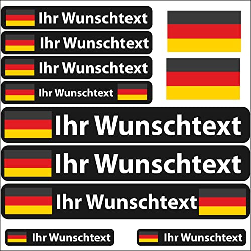 INDIGOS UG - Auto Aufkleber Deutschland - 13 Flaggen - Fahne glatt Sticker selbst gestalten mit Namen & Wunschtext personalisiert - Fahrrad - Autoaufkleber - Motorrad - Rennfahrer