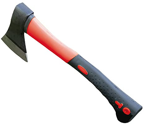 Amig - Small and portable axe | Wood-cutting axe with nylon and rubber handle and steel blade | Lightweight and easy handling garden tools in red-black color | Weight - 500 g.