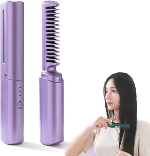 VERIMP Peine Alisador Perezoso Mini Plancha De Pelo Inalámbrica Pequeña USB Recargable Portátil Rizado Recto Doble Uso Gods Travel Plancha De Pelo Portátil Inalámbrica USB Recargable (Color : Purple)