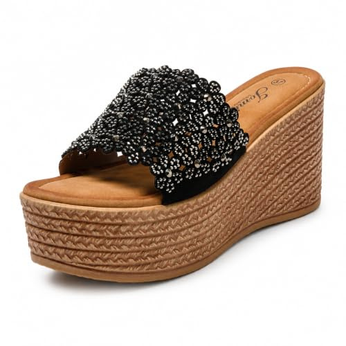 JOMIX Ciabatte Donna Estive Pantofole Estate Ragazze Zeppa Alte da mare Sandali Comode Elegante da Spiaggia Casual SD9102 (Nero,37)