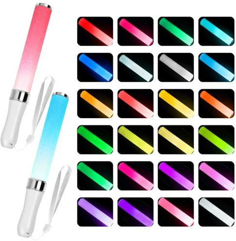 2PCS Baton Lumineux LED, Baton Fluorescent Multicolore, Bâtons Lumineux en Fibre de Verre pour Enfants Noël, Mariage, Anniversaire, Fête, Concert