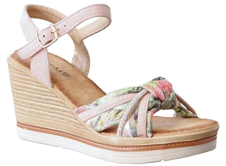IVACHY Women's Wedge Sandals - Floral Tropical Design, Comfort Cushioned Footbed, Adjustable Ankle Strap - 8cm Wedge - Available in UK SIZE 3 TO 7.5