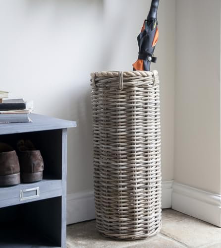 Generic Round Rattan Umbrella Stand, Natural Wicker Wood Umbrella Basket, Home Hallway Woven Wicker Wood Umbrella Storage Basket, H60cm, Stylish Umbrella Pot, Bembridge Umbrella Pot