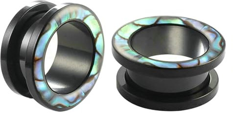 Stfery Ohr Plug 8mm, 2 Pcs Ohr Tunnel Edelstahl Schwarz Mit Bunt Muschel Muster Flesh Tunnel Plug