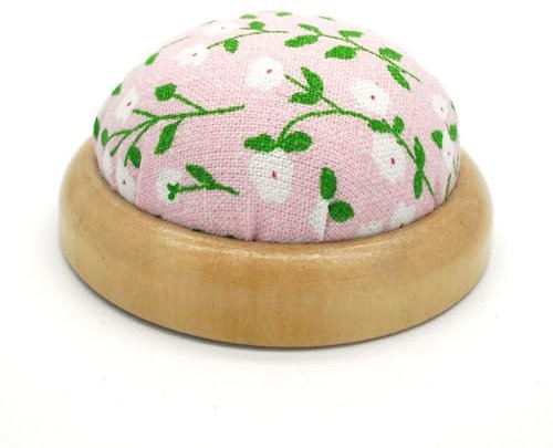 Rundes Nadelkissen, Holzsockel, Nadelkissen, Nähnadelkissen, Nadelhalter, Quiltnadelhalter, Nähnadelkissen, Nadelkissen für Handarbeiten, DIY Handwerk (rosa Blume)