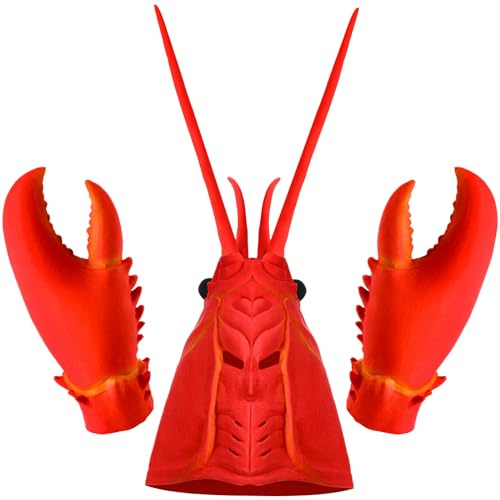 Newcotte 2 Pcs Crab Lobster Costume Set Funny Crab Lobster Hat Latex Giant Claws Gloves for Men Women Cosplay Party(Lobster Style)