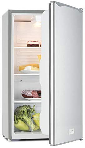 Klarstein Beerkeeper - Standkühlschrank- Kühlschrank, 92 L Fassungsvermögen, 60 Watt Nennleistung, 83cm hoch, 3 Fächer, Gemüsefach, 7-stufiger Thermostat, leise, silber