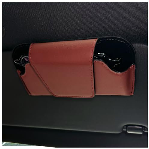 GTLM Magnetico Porta Occhiali Auto,Pelle Morbida Portaocchiali Auto per La Visiera dell'Auto,Universale Porta Occhiali da Auto Accessori Auto Interno per Auto Camion SUV Camper (Rosso)