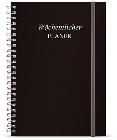 Undatierter Wochenplaner | Terminplaner A5 | wöchentlicher Terminkalender mit To-Do-Liste, großem Notizfeld | 52 Blatt Terminplaner auf Deutsch Ringbuch mit Hardcover, Black