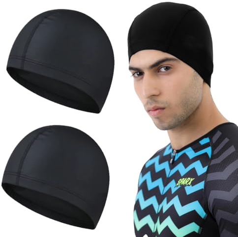 2 Pezzi Cuffia da Nuoto Tinta Unita,Cuffia Piscina Tessuto,Cuffia da Piscina Antiscivolo,Cappello da Nuoto in Tessuto di Nylon,Elastica e Leggera,per Uomo Donna
