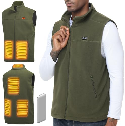 Beheizbare Weste, Heizweste für Damen Herren, Beheizte Jacke mit 10000mAh Powerbank, Microfleece Heizjacke, USB Wärmeweste mit 3 Einstellbar Temperatur, 6 Heizzone, Wärmejacke Winter Kleidung mit Akku