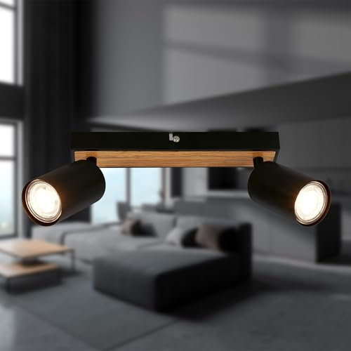 BRILONER - LED Ceiling Spotbar, 2 x GU10 max 9W, Adjustable Ceiling Spot Lights, Living Room, Kitchen Lights, Lamps for Bedroom, 25.5 cm, Black Wood