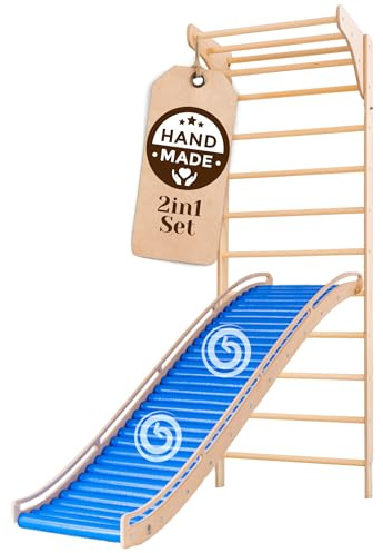 WoodsCraft 2in1 Wellenrutsche & Sprossenwand für Kinderzimmer | Rutsche Outdoor & Indoor | Kinderrutsche-Rollenrutsche für Kletterdreieck: viele Sinneserfahrungen | Kinder, Baby Rutsche für den Garten