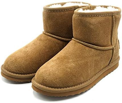OOG Damen Leder Schlupfstiefel Winter Boots Schneestiefel Outdoor rutschfest Winterschuhe Warm Gefüttert