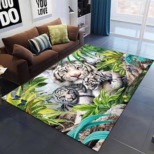 Kind Teppich 100 X 200 cm / 39.37 X 78.74, Schlafzimmer Teppich, 3D Teppiche Wohnzimmer Teppiche Weich rutschfest Teppich Für Wohnzimmer Schlafzimmer Bettvorleger Tiger-Tierwelt -7J9O6O9P6L5U3F8M