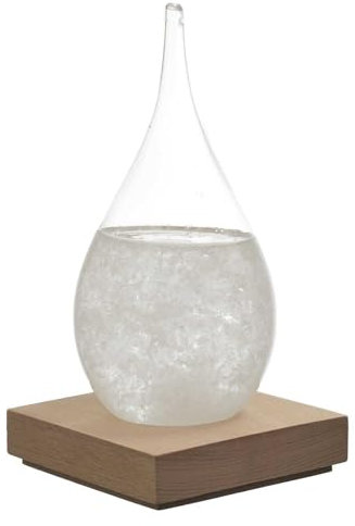 HOME DECO FACTORY, HD0384, Vetro Tempest H17 cm - Oggetto decorativo elegante e funzionale, barometro originale con cristalli, base in legno, si adatta a tutti gli stili - Bianco, Marrone, Trasparente