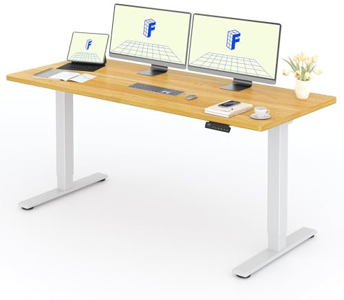FLEXISPOT Höhenverstellbarer Schreibtisch mit 2 Motoren & 25MM einteiliger Tischplatte,ergonomischer Bürotisch - 180 x 80 cm Ahorn, weißes Gestell