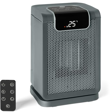 Amazon Basics Electric Heater, Portable Ceramic Fan Heater, 70° Oscillation, 1800W, 10inch, Grey