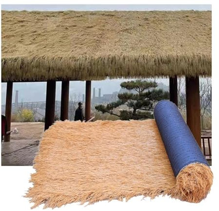 Toit de chaume artificiel personnalisable - Rouleau de paille de palmier - Décoration de toit en faux chaume avec herbe étendue pour parasol extérieur et fêtes d'été (1 x 2 m)