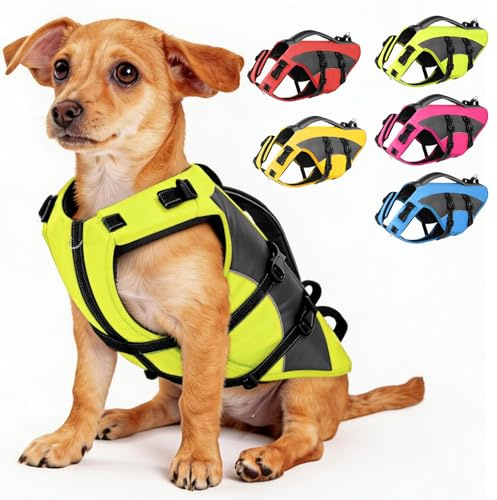CITÉTOILE Chaleco Salvavidas para Perros, aro Chaleco de Natación para Perro con Asas Reflectantes, para Perros Pequeños, Medianos, Grandes Deportes, Verde, S
