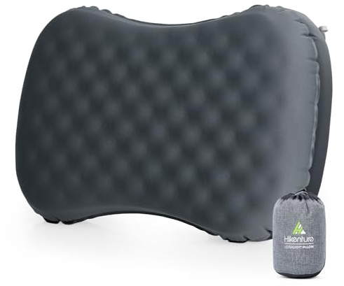 HIKENTURE Cuscino gonfiabile, da campeggio, gonfiabile, ergonomico, con schiuma, cuscino da campeggio, cuscino da viaggio, cuscino gonfiabile, per esterni, spiaggia, tenda – grigio A3