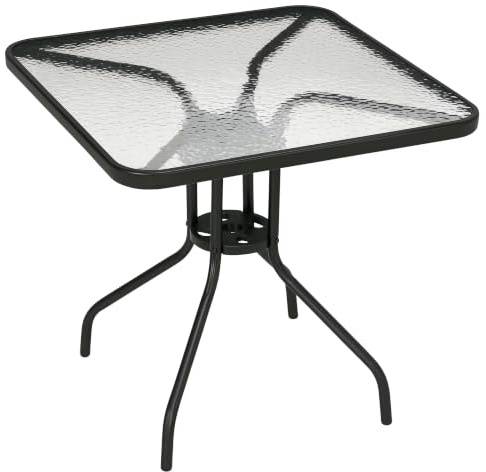 Outsunny Gartentisch Abnehmbar Wetterfest mit Schirmloch 76x76 cm Schwarz | Metall, Quadrarisch, Rutschfest, Balkontisch, Buffettisch, Campingtisch, Terrassentisch, für Outdoor Garten Terrasse Balkon