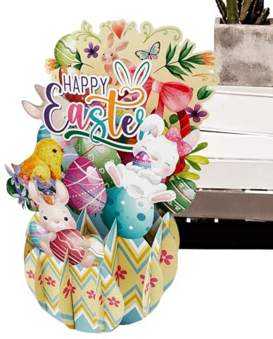 Popup Ostern Bunny Card, 3D Ostergrüßkarten,3D Spring Holiday Thanks You Notice Card - Buntes -Eier -Küken Pop -up -Karte mit Umschlag für Kinder Erwachsene Ehemann Ehefrau Ehefrau