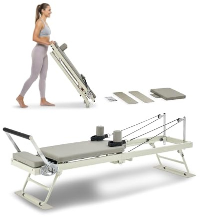 VEVOR Reformer de Pilates Plegable Máquina de Pilates para Gimnasio en Casa Equipo de Pilates Doble Resistencia Resorte y Cuerda Reformador para Avanzados Principiantes hasta 181,4kg, 208x56x72,5 cm