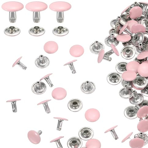 sourcing map 60 juegos de remaches de cuero de doble tapa, 8 x 10 mm, con tapa redonda, de metal, remaches de cuero para manualidades, cinturón de tela, collar de mascotas, reparación y decoración