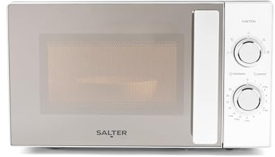 Salter Aspen 20L Microwave – Solo Microwave Oven, 25.5 cm Glass Turntable, Dial Control, 5 Power Levels, 35 Minute Timer, Defrost by Time/Weight, Easy Clean, Metallic Mirror Finish, 800W, Silver