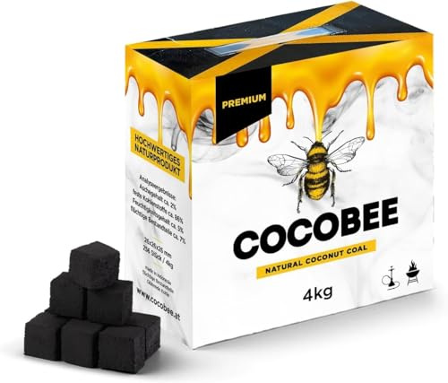 COCOBEE 4KG Carbón De Coco Natural para Shisha Y Barbacoa 26mm Alta Combustión Encendido Rápido con Calor Uniforme Baja Ceniza Pack Profesional para Cachimba Hookah BBQ Carbón Premium DISPAU