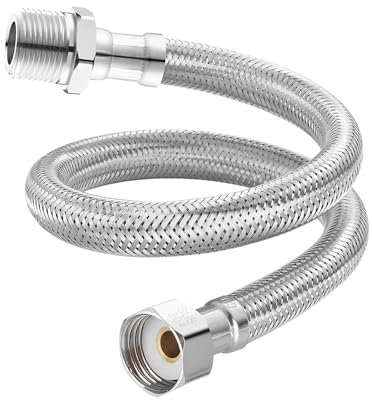 Qrity 1 Stück Flexible Wasserhahn Anschlüsse, G1/2 Zoll Innengewinde x G1/2 Zoll Außengewinde Edelstahl Geflochten Schlauch, 20 cm