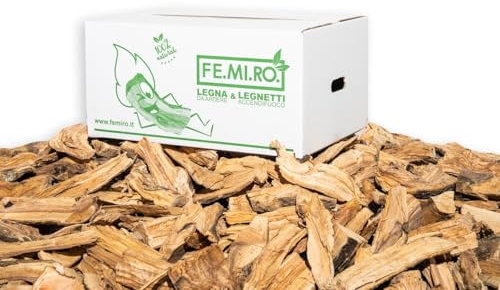 Legna da ardere di olivo in scaglie BIGCHIPS in scatole da 20 kg. Ideali come mantenimento della fiamma o accendi fuoco per camini, stufe, forni, pizzerie e e barbecue. da 20 a 320 kg (20Kg)