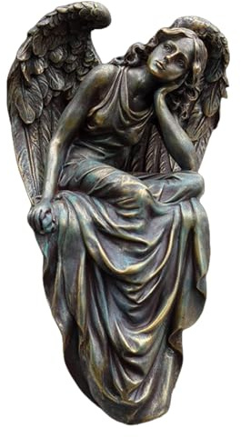 HEATPOWEOK Engel Gartenstatue aus Harz - 50 cm große Outdoor-Figur (2,4 kg) | Wetterfeste & frostsichere Gartendeko für Terrasse, Balkon oder Teich | Handgefertigte Deko-Statue (Bronze Color)