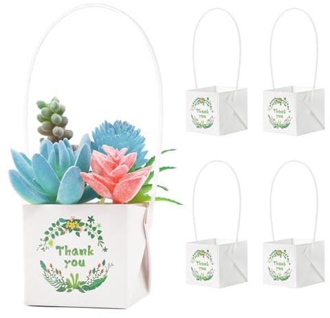 ALLWSLucky 50 Stück Sukkulenten Taschen für 5,1 cm Töpfe, Kraftpapier Sukkulenten Pflanztopf, Geschenktüten für Hochzeiten für Hochzeit, Babyparty, Gastgeschenke (50, Weiß)