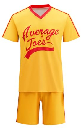 Herren Dodgeball Average Joe's Cosplay Kostüm Gelb Sport Jersey Shorts 2 Stück Sweatsuits Trainingsanzug, gelb, Medium