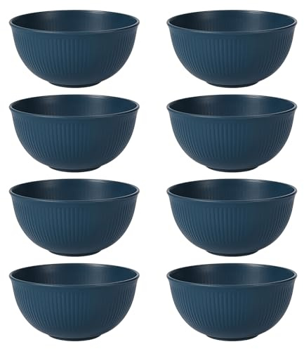 LEKEFETO Juego de 8 cuencos de plástico irrompibles, reutilizables, para sopa, microondas y lavavajillas, color azul oscuro, 680 ml