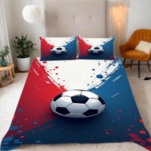 Zbeiba Sportlicher Fußball Bettwäsche 135x200,Kinder Mikrofaser Bettbezug mit Reißverschluss und 2 Kissenbezüge(135x200+2 * 50x75,#4