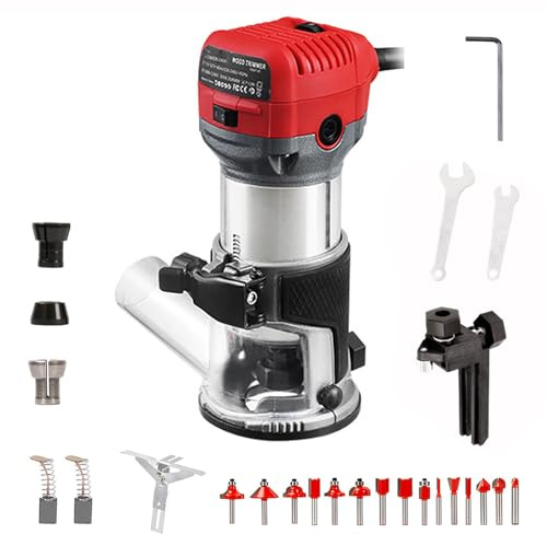 MiBoce Fresatrice Elettrica Palmare Senza Spazzole, con 15 Frese, velocità Massima 13.000-33.000 Giri/min, Regolazione Fine della profondità, per Lavorazione del Legno E Scanalatura