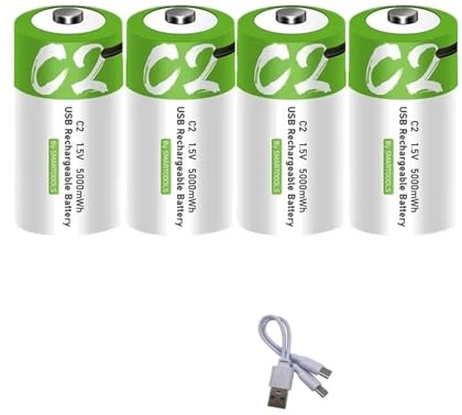 Batterie Lithium-ion Rechargeable LR14 1,5 V 5000 MWh De Type C, Charge USB Ultra-rapide(4pcs Battery 2USB)