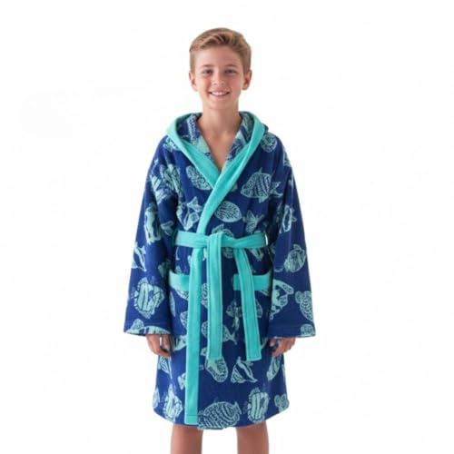 Top Towel - Badrock för pojkar flickor och tonåringar - 100% bomull OEKO-TEX, frottéficka, bälte, huva, för dusch och pool.