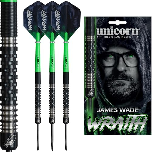 Unicorn Steeltip Darts-Set | James 'The Machine' Wade Phase 2 | Wraith | 90% Tungsten Barrels | Durable Stunning Ultrafly Flights | Noir Black Volute Points | 20g