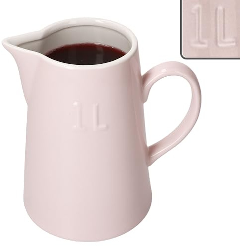MamboCat Emilia Pichet 1 l, en faïence, rose pastel et blanc crème, idéal pour l'eau, le jus, le lait, le cacao et le soda, le petit-déjeuner, le brunch et le quotidien I Carafe avec bec verseur et