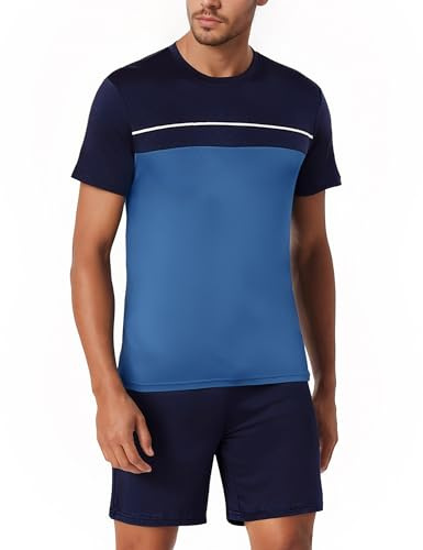 Bresdk Pyjama Homme Coton à Manches Courtes Vêtements de Détente Col Rond