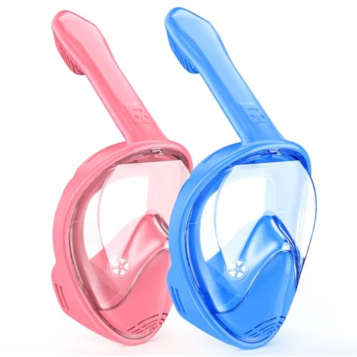 Kinder-Schnorchelmaske, Vollgesicht, Schnorchelausrüstung für Kinder 3–14 Jahre mit Kamerahalterung, 180-Grad-Panoramablick, Schnorchel-Set, Anti-Beschlag, Anti-Leck (Blue+Pink)