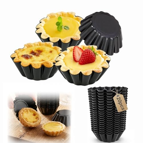 Cimown Mini Moule a Tartelette, Moule Mini Quiche de 2,5 Pouces, 20 Pcs | Empilables et Faciles à Démouler, adaptés pour Réaliser des Tartelettes, Petits Gâteaux et Flans
